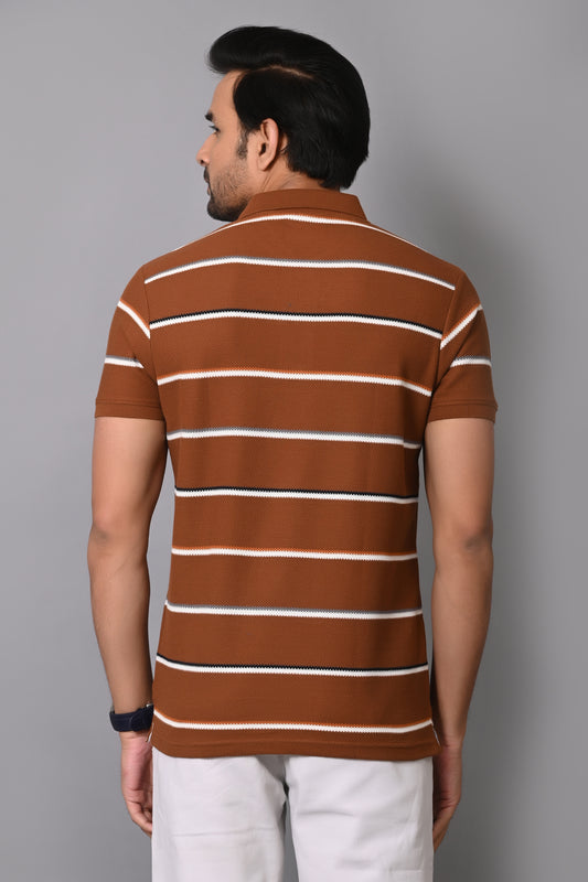 Arbour Men Polo Nack Cotton Stripes Casual Half Sleeves T-Shirt